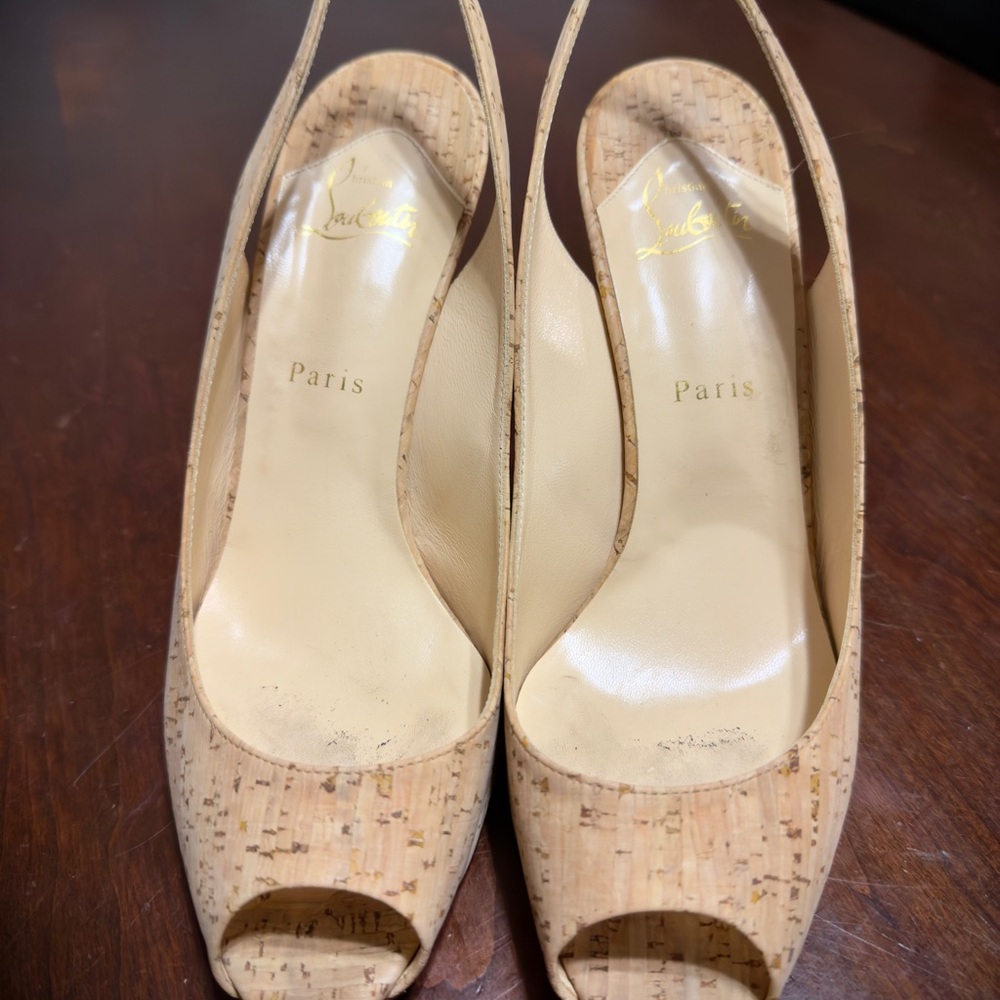 Christian Louboutin Cork Peep-Toe Slingbacks